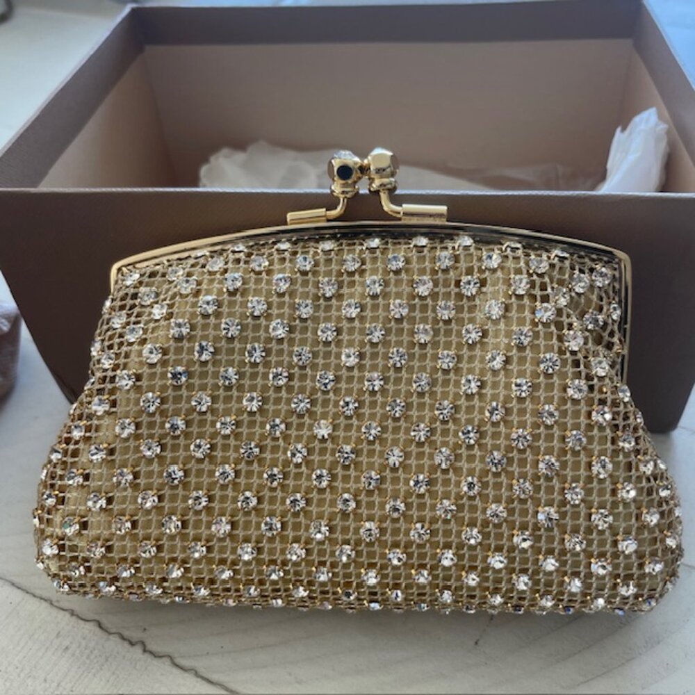 MENBUR GOLD CRYSTAL MESH CLUTCH SMALL SHOULDER BAG #12721-36 NWB - Picture 12 of 15